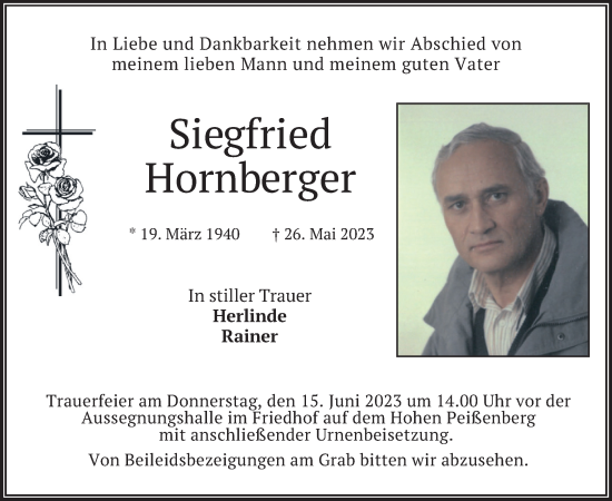 Todesanzeige von Siegfried Hornberger von merkurtz