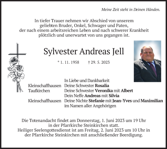 Todesanzeige von Sylvester Andreas Jell von merkurtz