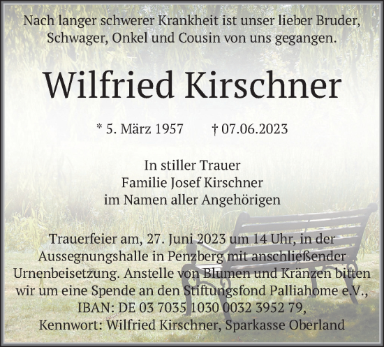 Todesanzeige von Wilfried Kirschner von merkurtz