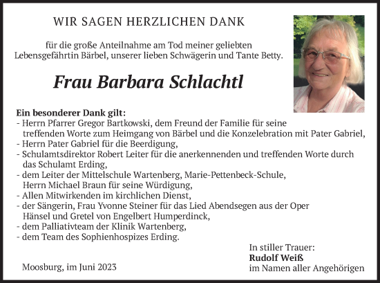 Todesanzeige von Barbara Schlachtl von merkurtz