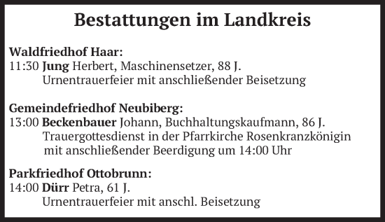 Todesanzeige von Bestattungen vom 11.07.2023 von merkurtz