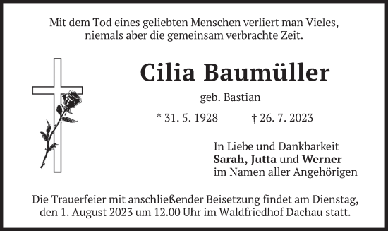 Todesanzeige von Cilia Baumüller von merkurtz