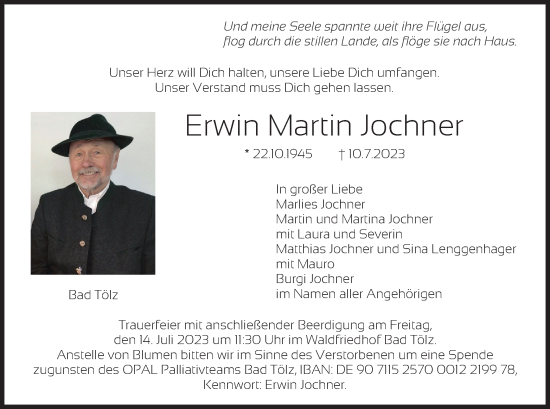 Todesanzeige von Erwin Martin Jochner von merkurtz