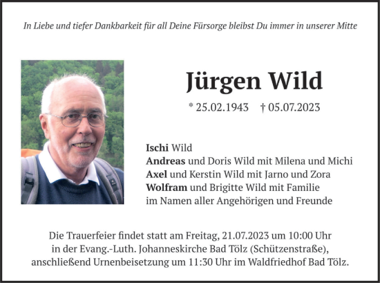 Todesanzeige von Jürgen Wild von merkurtz