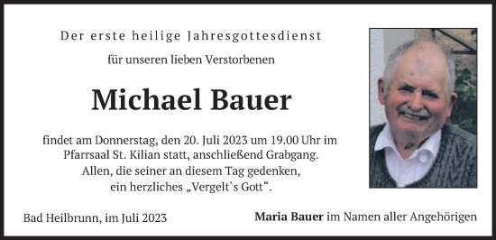 Todesanzeige von Michael Bauer von merkurtz