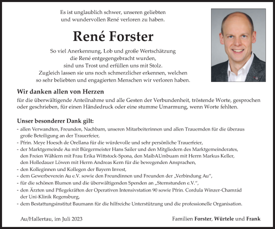 Todesanzeige von Rene Forster von merkurtz