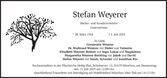 Todesanzeige von Stefan Weyerer von merkurtz