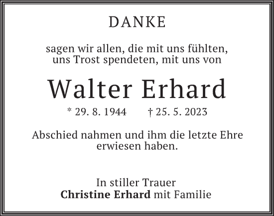 Todesanzeige von Walter Erhard von merkurtz