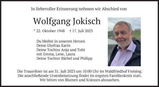 Todesanzeige von Wolfgang Jokisch von merkurtz