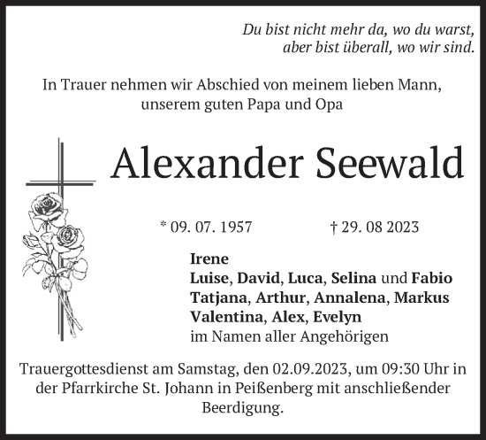 Todesanzeige von Alexander Seewald von merkurtz