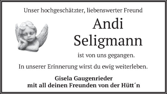 Todesanzeige von Andi Seligmann von merkurtz