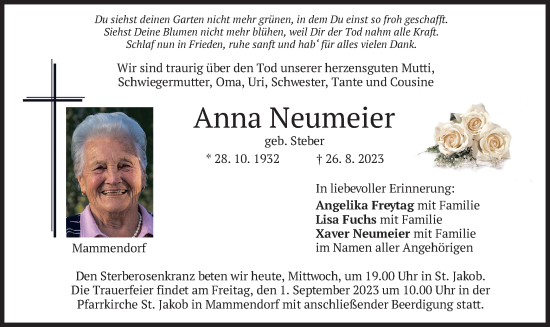 Todesanzeige von Anna Neumeier von merkurtz