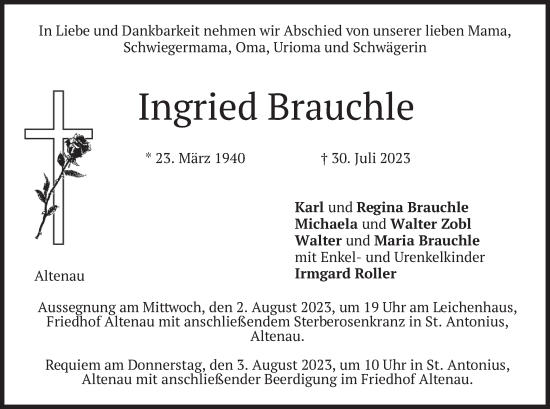 Todesanzeige von Ingried Brauchle von merkurtz