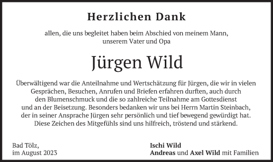Todesanzeige von Jürgen Wild von merkurtz