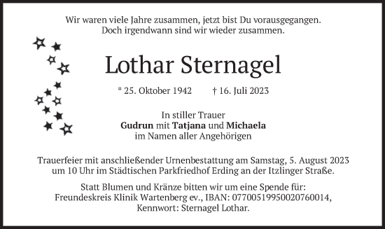 Todesanzeige von LothLothar Sternagel von merkurtz