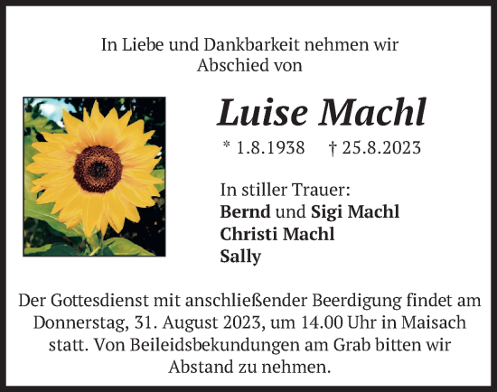 Todesanzeige von Luise Machl von merkurtz