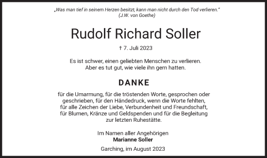 Todesanzeige von Rudolf Richard Soller von merkurtz