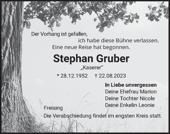 Todesanzeige von Stephan Gruber von merkurtz