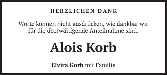 Todesanzeige von Alois Korb von merkurtz