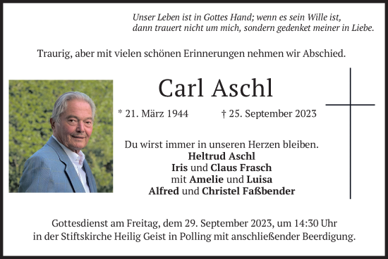 Todesanzeige von Carl Aschl von merkurtz