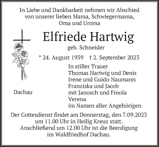 Todesanzeige von Elfriede Hartwig von merkurtz