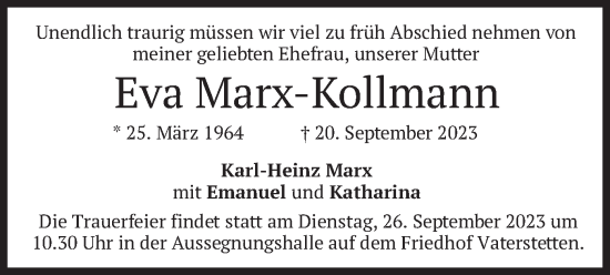 Todesanzeige von Eva Marx-Kollmann von merkurtz