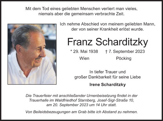 Todesanzeige von Franz Scharditzky von merkurtz