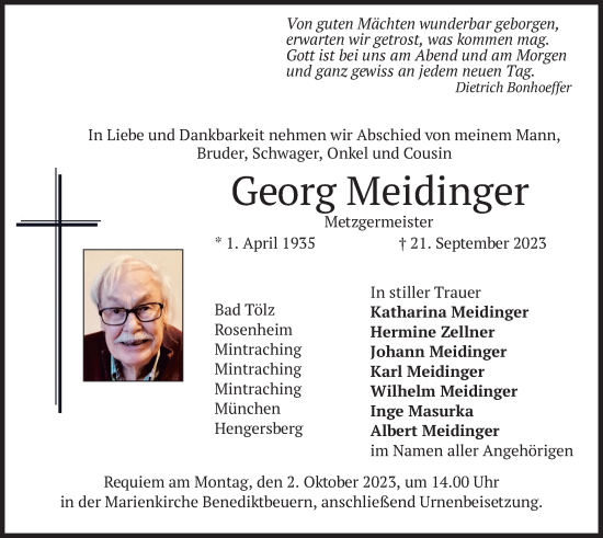 Todesanzeige von Georg Meidinger von merkurtz