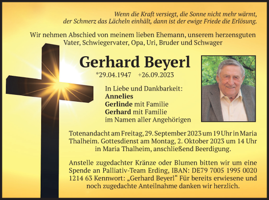 Todesanzeige von Gerhard Beyerl von merkurtz