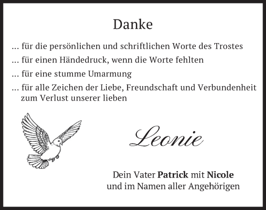 Todesanzeige von Leonie  von merkurtz