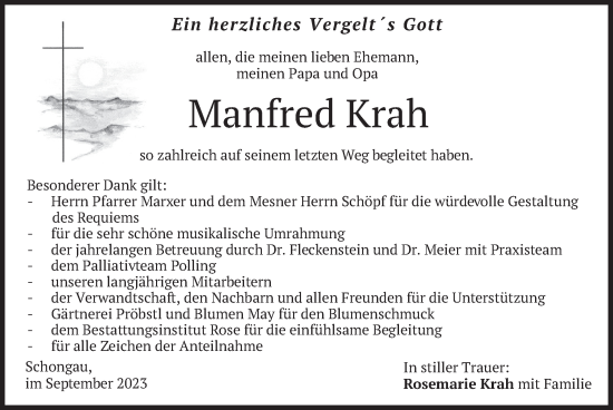 Todesanzeige von Manfred Krah von merkurtz
