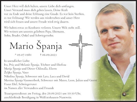 Todesanzeige von Mario Španja von merkurtz