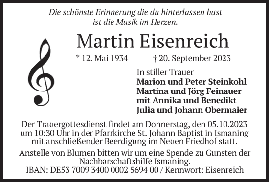 Todesanzeige von Martin Eisenreich von merkurtz