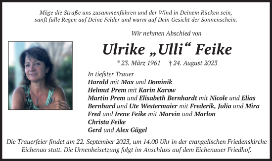 Todesanzeige von Ulrike Feike von merkurtz