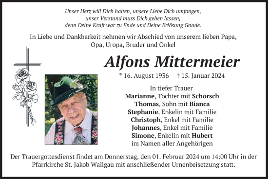 Todesanzeige von Alfons Mittermeier von merkurtz