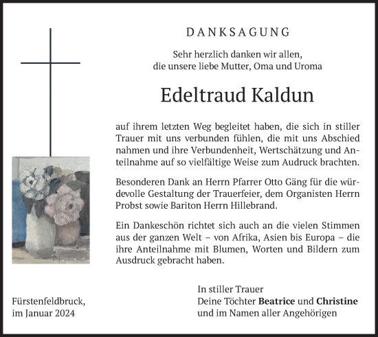 Todesanzeige von Edeltraud Kaldun von merkurtz