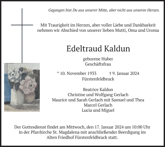 Todesanzeige von Edeltraud Kaldun von merkurtz