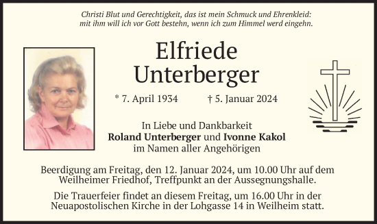 Todesanzeige von Elfriede Unterberger von merkurtz