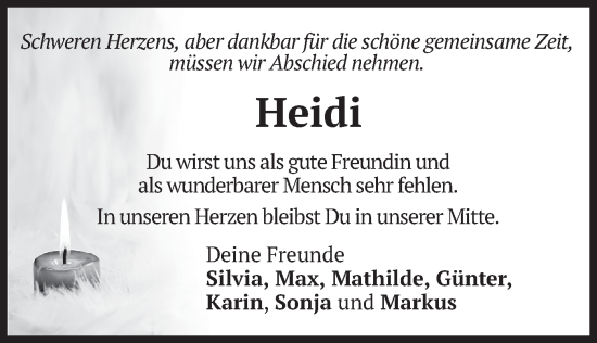 Todesanzeige von Heidi  von merkurtz