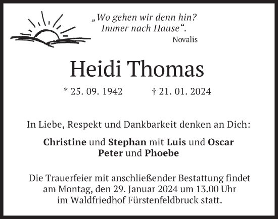 Todesanzeige von Heidi Thomas von merkurtz