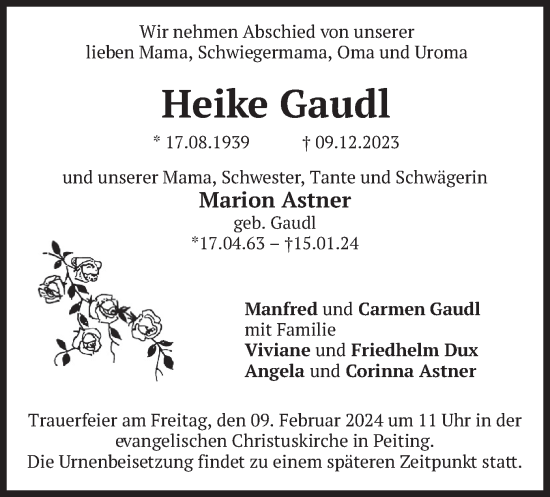 Todesanzeige von Heike Gaudl von merkurtz