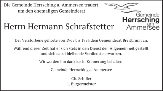Todesanzeige von Hermann Schrafstetter von merkurtz