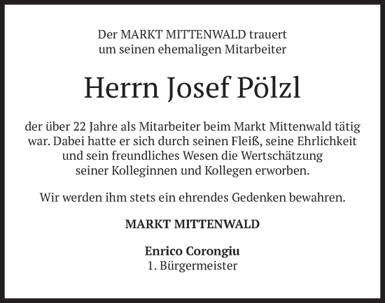 Todesanzeige von Josef Pölzl von merkurtz