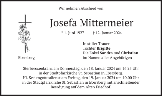 Todesanzeige von Josefa Mittermeier von merkurtz