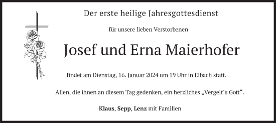 Todesanzeige von Josef und Erna Maierhofer von merkurtz
