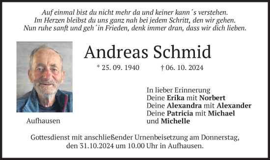 Todesanzeige von Andreas Schmid von merkurtz