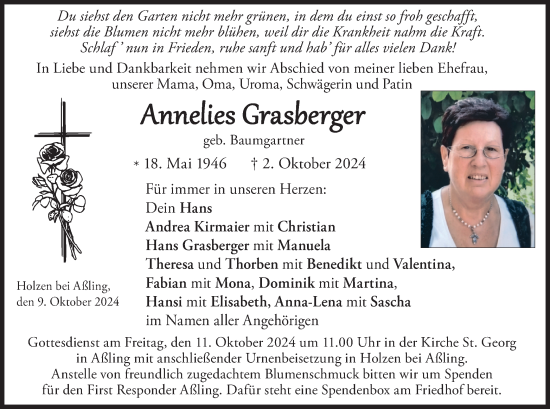 Todesanzeige von Annelies Grasberger von merkurtz