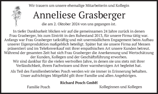 Todesanzeige von Anneliese Grasberger von merkurtz