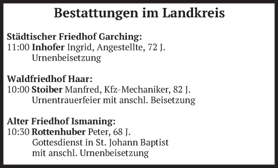 Todesanzeige von Bestattungen vom 01.10.2024 von merkurtz