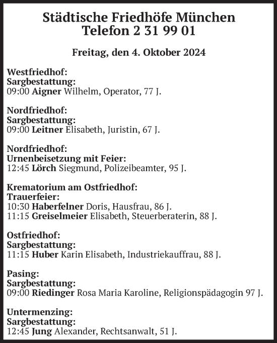 Todesanzeige von Bestattungen vom 04.10.2024 von merkurtz